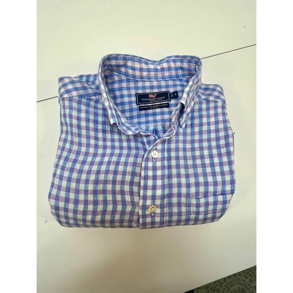 Vineyard Vines Classic Fit Murray Shirt Men's Size Small Gingham 100% Linen READ - Picture 10 of 10